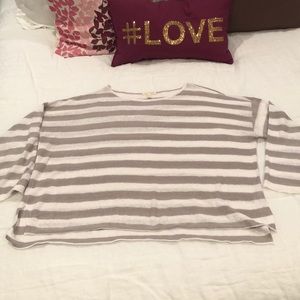 Spring is almost here! Tan & white linen sweater